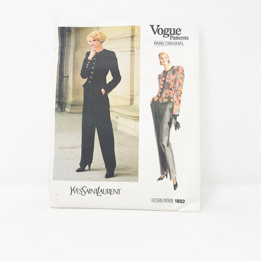 Vintage 1986 Vogue Paris Original Sewing Pattern/Yves Saint Laurent - 1802 - Size 10
