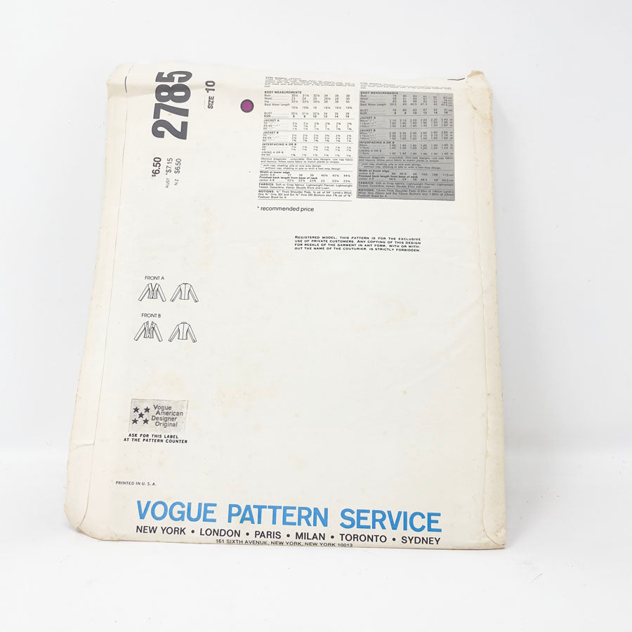 Vintage 1980s Vogue American Designer Sewing Pattern/Anne Klein - 2785 - Size 10