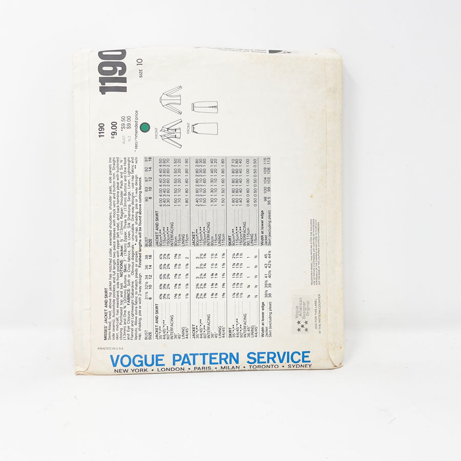 Vintage 1980s Vogue American Designer Sewing Pattern/Bill Haire - 1230 - Size 10