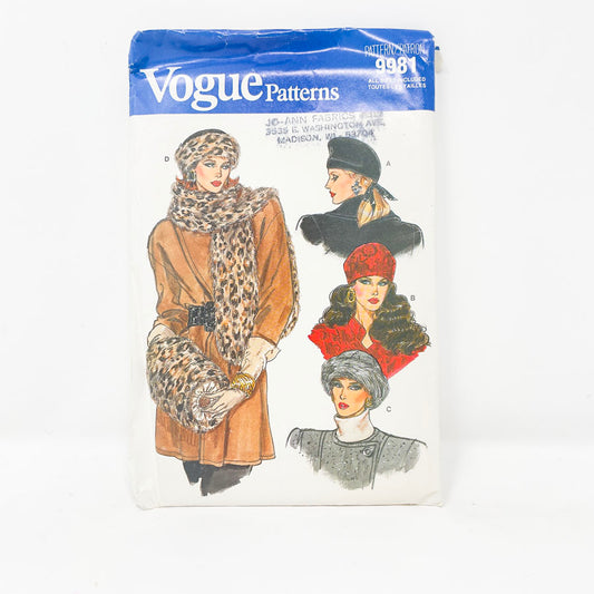 Vintage Vogue Winter Hat Pattern - 9981