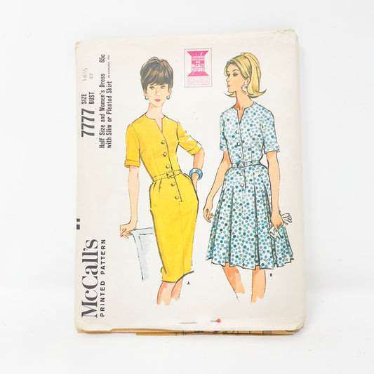 Vintage 1960s McCalls Dress Sewing Pattern - 7777 - Size 16.5