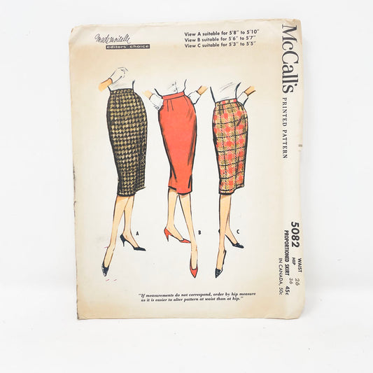 Vintage 1950s McCalls Skirt Sewing Pattern - 5082 - Size 26 Waist