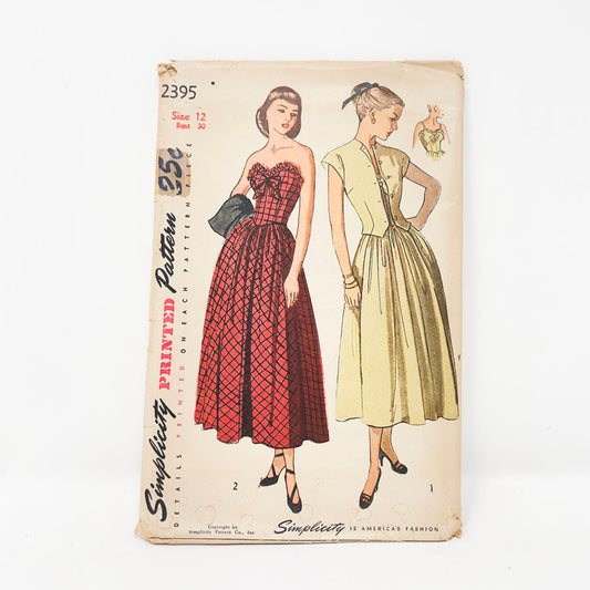 Vintage 1950s Simplicity Dress Sewing Pattern - 2395 - Size 12