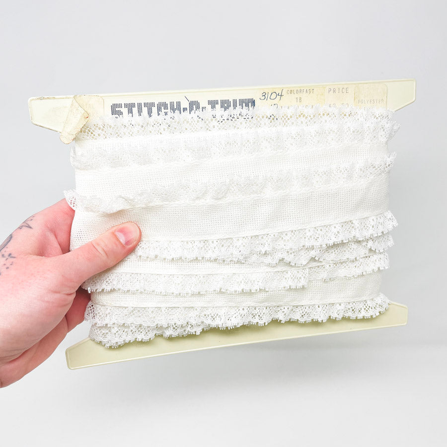 6 Yds White Double Ruffle Lace