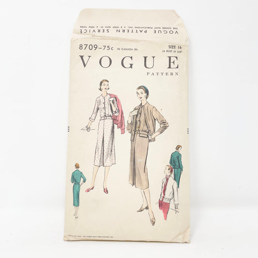 Vintage 1950s Vogue Dress Sewing Pattern - 8709 - Size 16