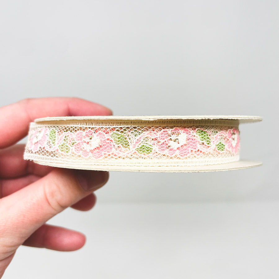 Offray Pink Floral Lace Roll