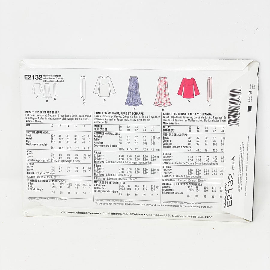 Skirt & Top - Simplicity Sewing Pattern E2132 (10-18)