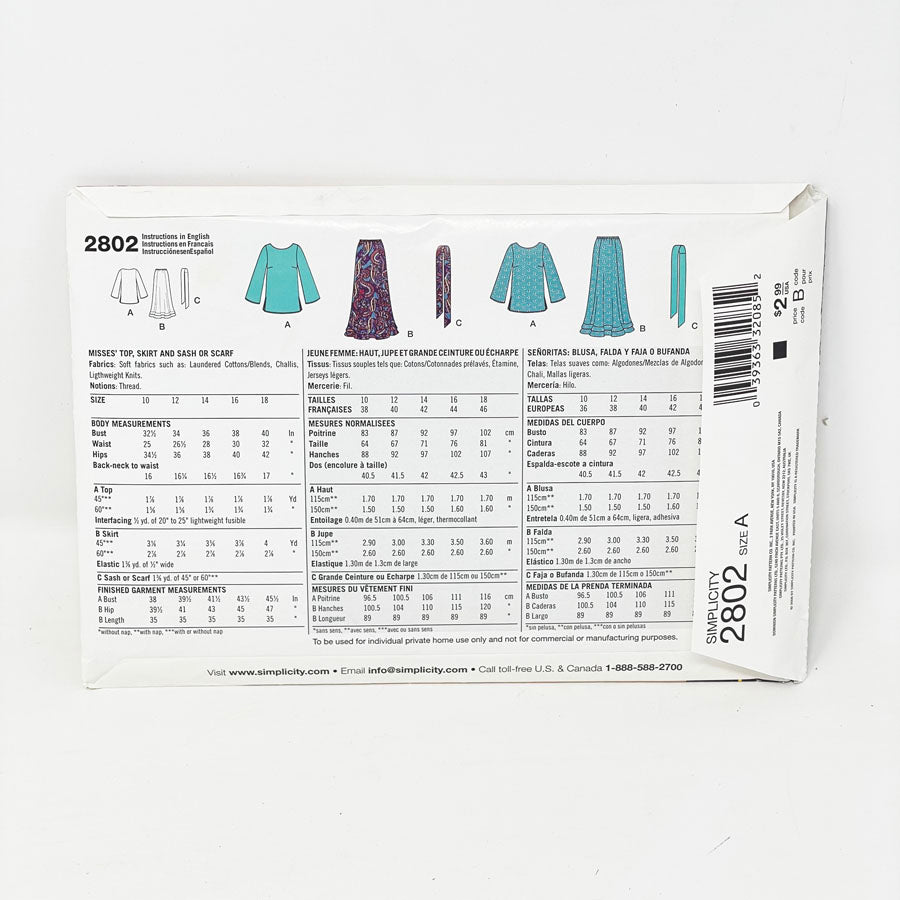 Skirt & Top - Simplicity Sewing Pattern 2802 (10-18)