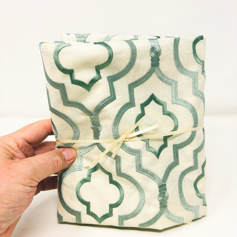Teal Embroidered Geometric Fabric Remnant