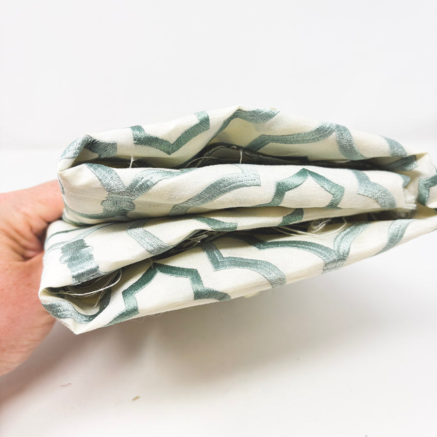 Teal Embroidered Geometric Fabric Remnant