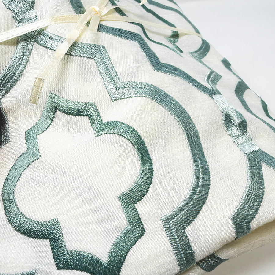 Teal Embroidered Geometric Fabric Remnant