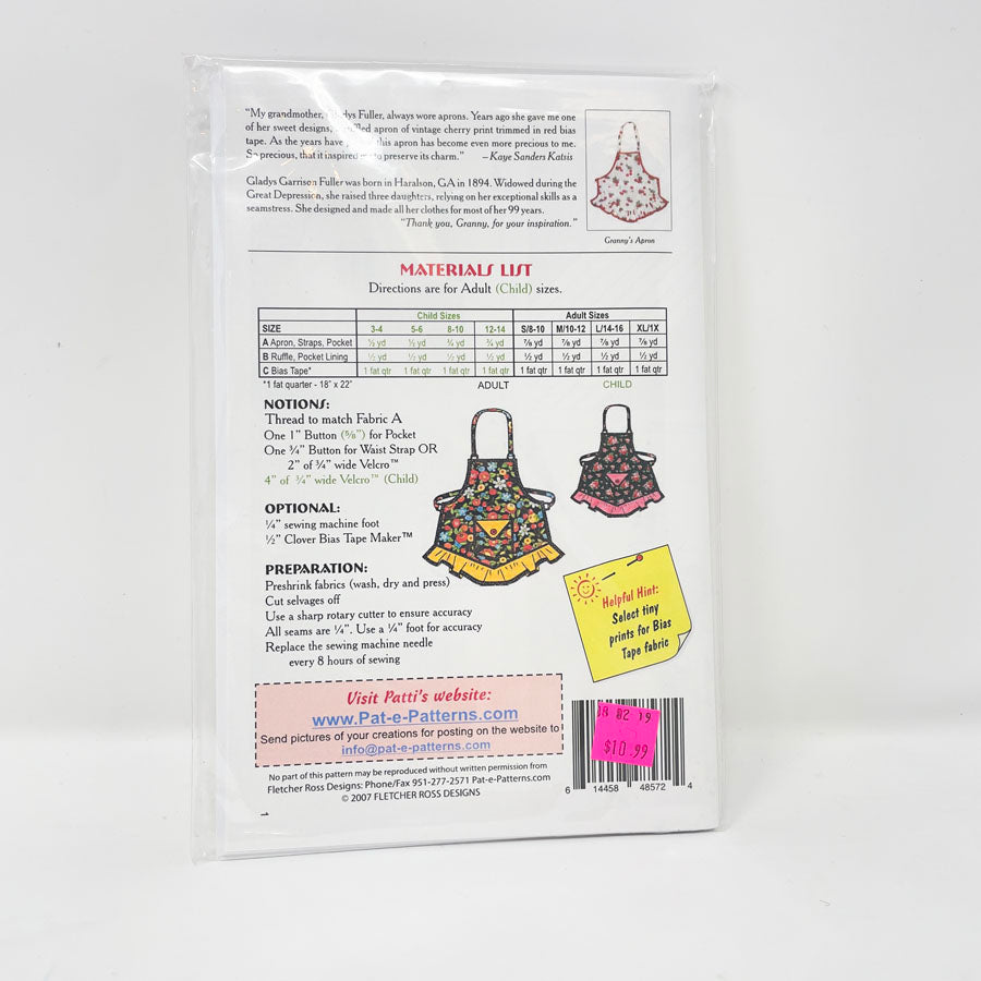 Pat E-Patterns - My Grandmother's Apron Sewing Pattern