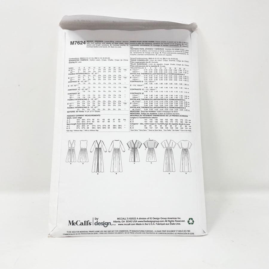 2022 McCall's M7624 Sewing Pattern - Dress - Sizes 14-22