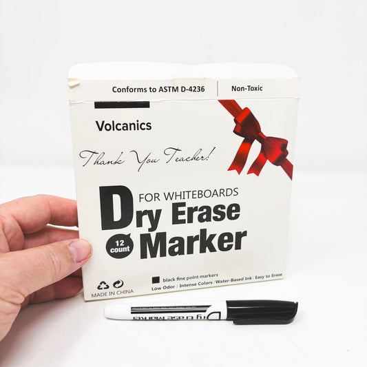 Volcanics Fine Point Black Dry Erase Markers (12)
