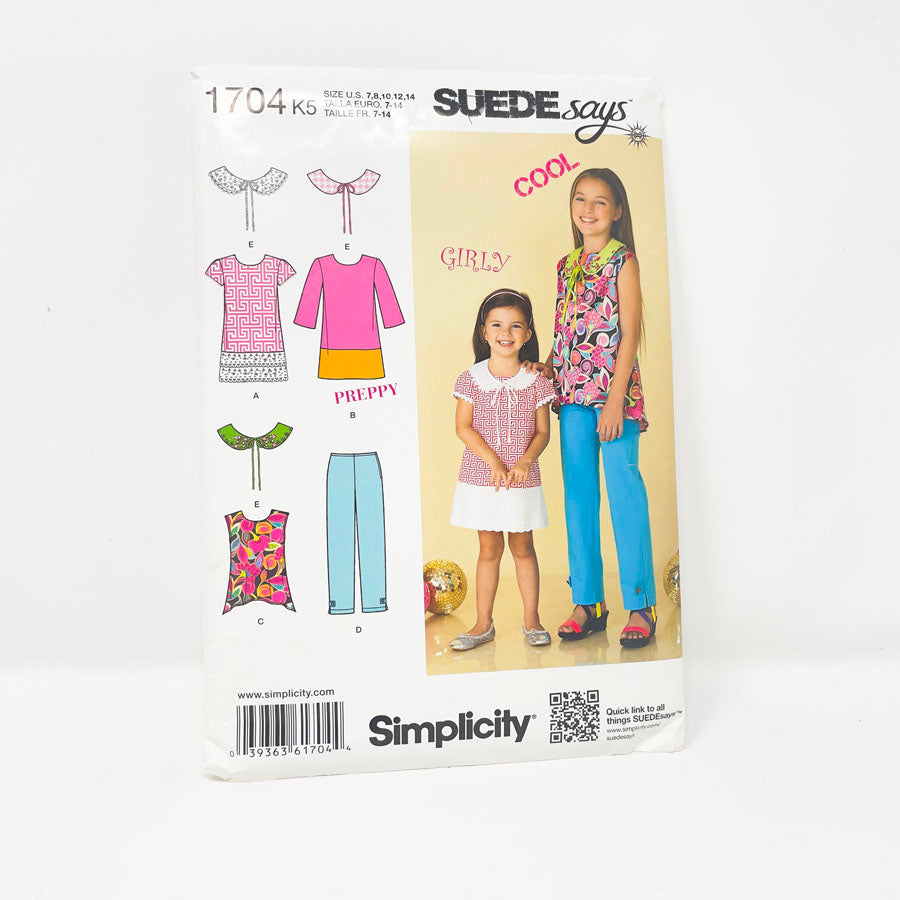 Simplicity 1704 Sewing Pattern Kids Dress/Tunic with Collar and Pants