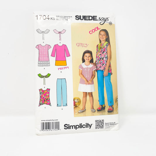 Simplicity 1704 Sewing Pattern Kids Dress/Tunic with Collar and Pants