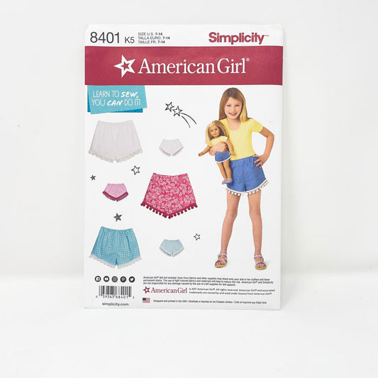 Simplicity 8401 American Girl Learn to Sew Shorts