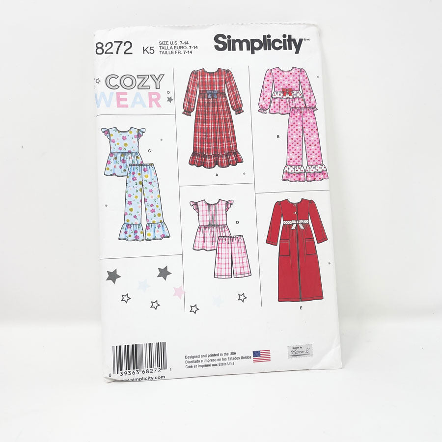 Simplicity 8272 Cozy Wear Girls Pajama and Robe Pattern