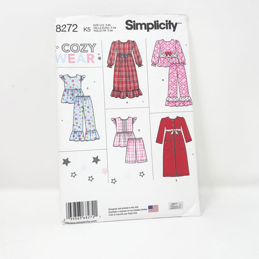 Simplicity 8272 Cozy Wear Girls Pajama and Robe Pattern