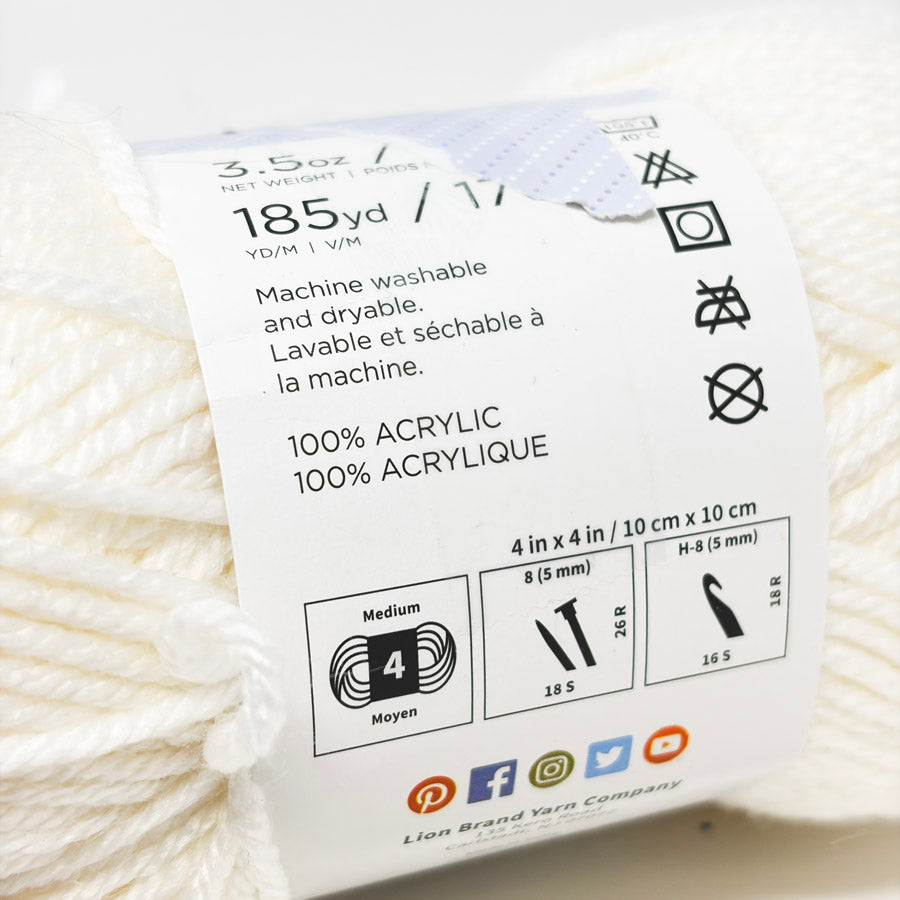 Lion Brand Basic Stitch Anti-Pilling Acrylic Yarn - White