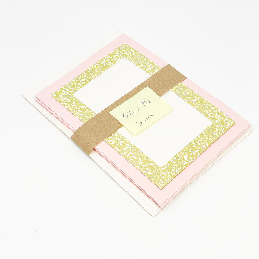 Pink and Green Photo Frame Cards 5-1/4" x 7-1/2" - 5 Cards and Envelopes