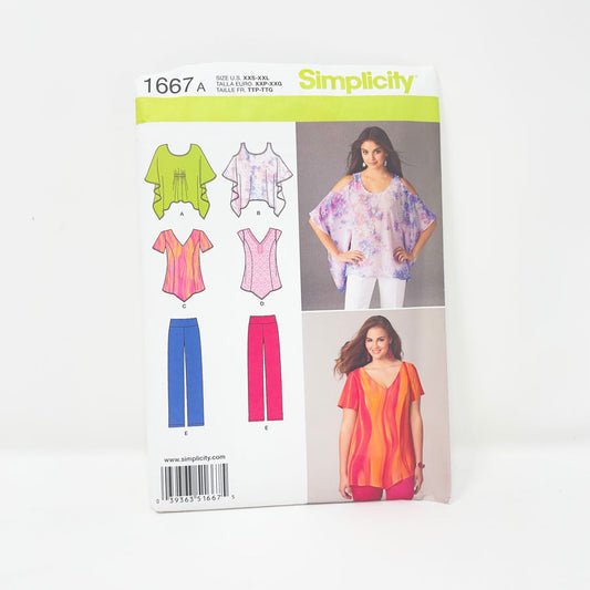 2013 Simplicity 1667 Sewing Pattern - Top - Sizes XXS-XXL