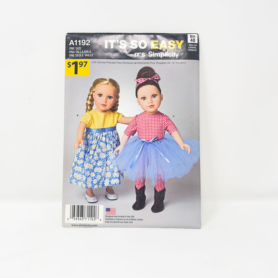It's So Easy 18" Doll Clothing Patterns by Simplicity - Pick a Design