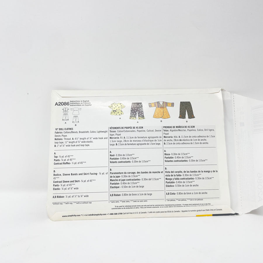 It's So Easy 18" Doll Clothing Patterns by Simplicity - Pick a Design