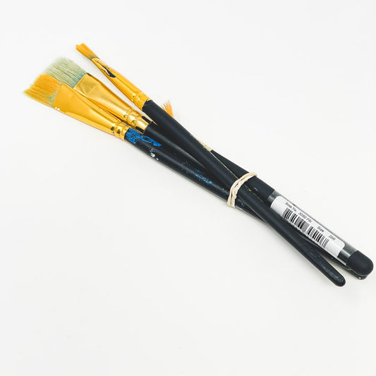 Bundle of Four Black Handle Flat, Angle & Detail Paintbrushes