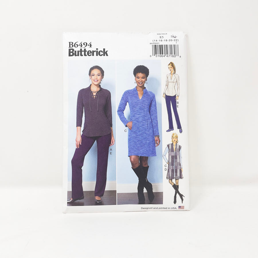2021 Butterick Sewing Patterns B6494 - Misses Top Vest Dress and Pants