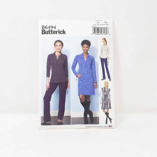 2021 Butterick Sewing Patterns B6494 - Misses Top Vest Dress and Pants