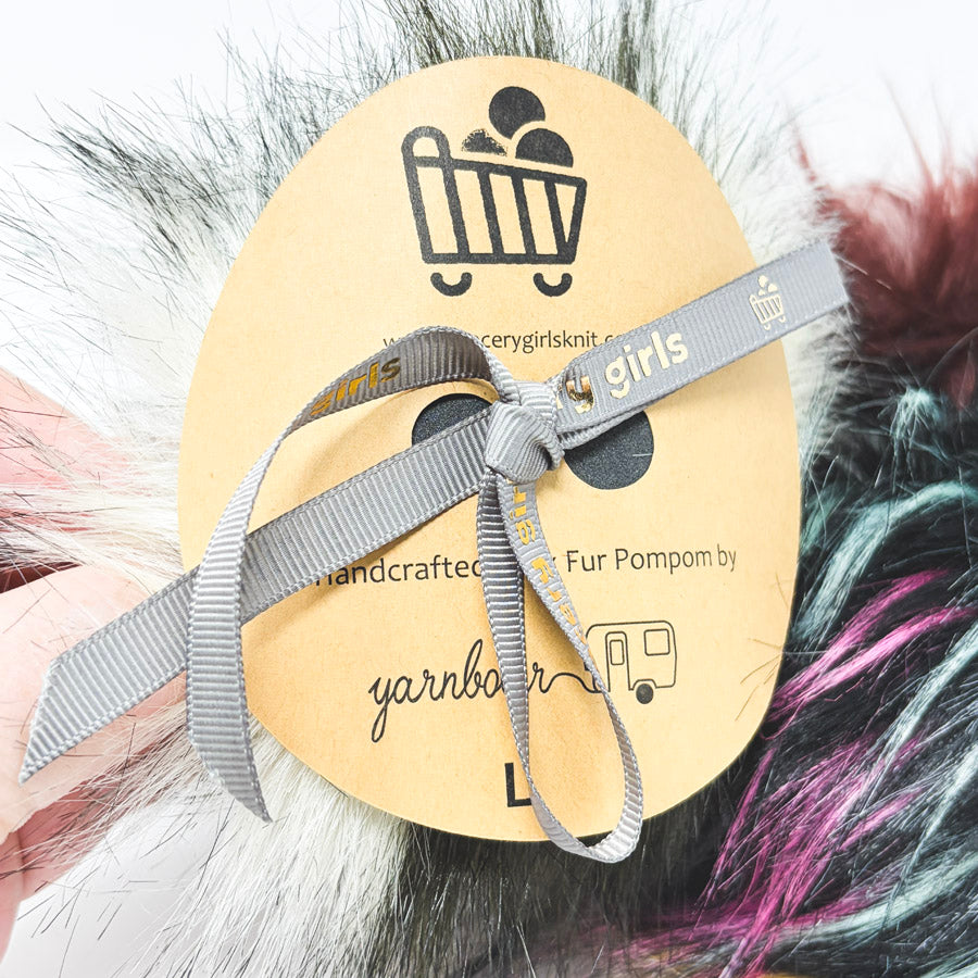 Grocery Girl Knit Faux Fur Pom Poms – Dark