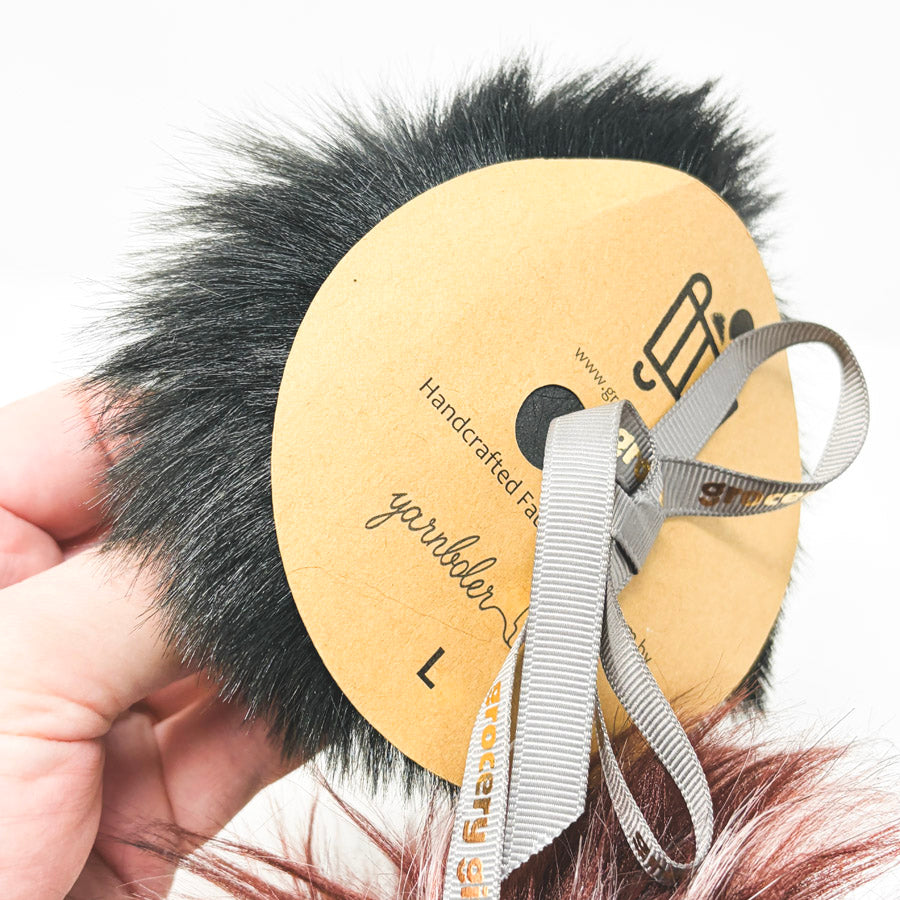 Grocery Girl Knit Faux Fur Pom Poms – Dark