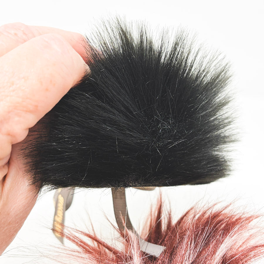 Grocery Girl Knit Faux Fur Pom Poms – Dark