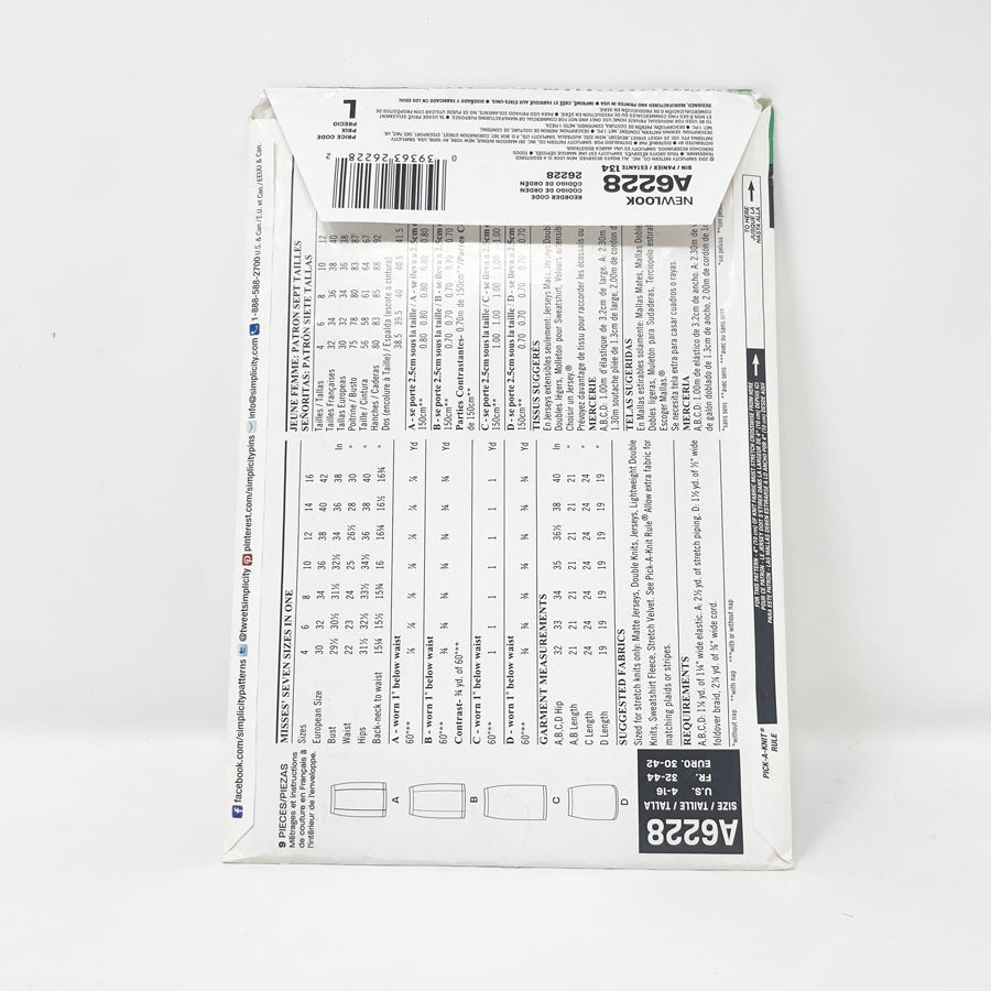 2013 NewLook Sewing Patterns A6228 - Misses Seven Sizes in One