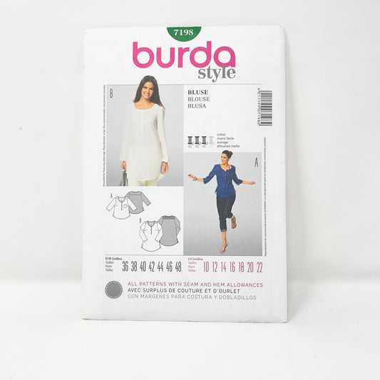 2012 Burda 7198 Sewing Pattern - Top - Sizes 10-22