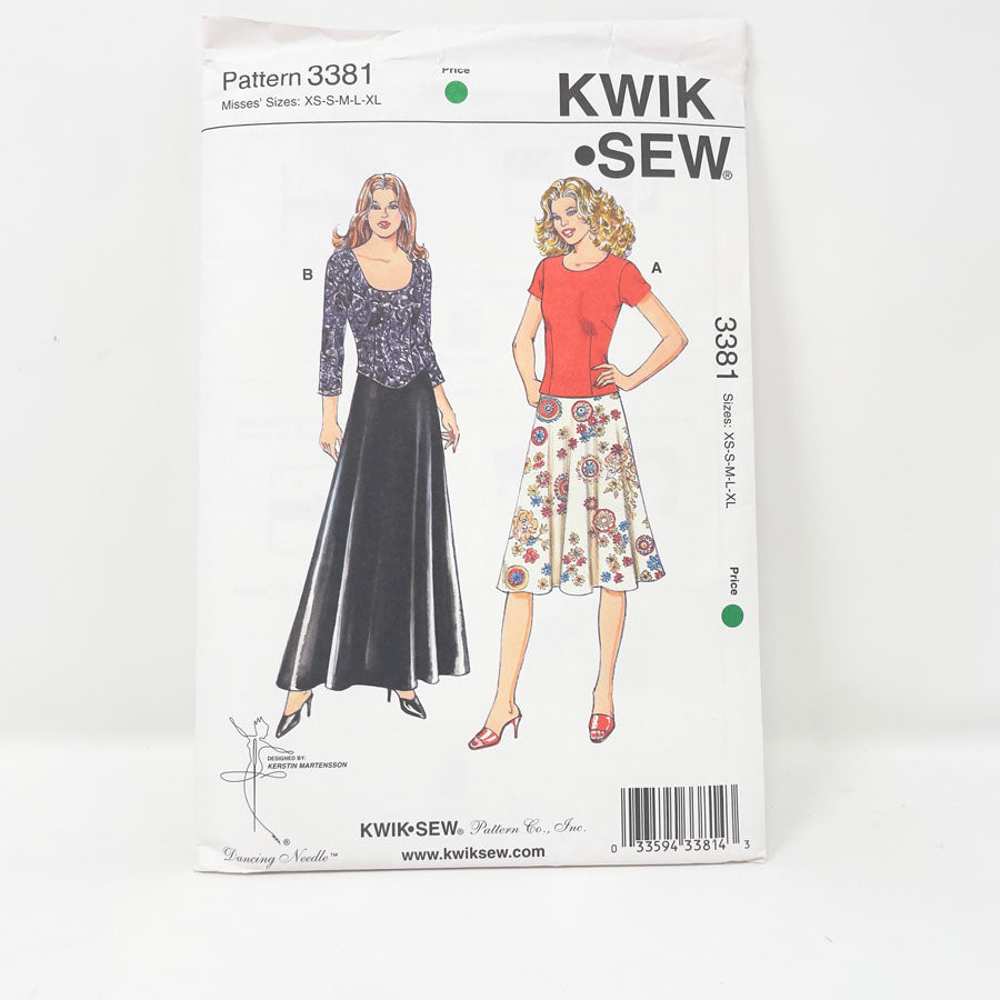 2016 Kwik Sew 3381 Sewing Pattern - Top and Skirt - XS-XL