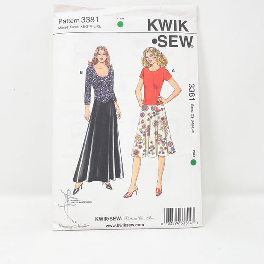2016 Kwik Sew 3381 Sewing Pattern - Top and Skirt - XS-XL