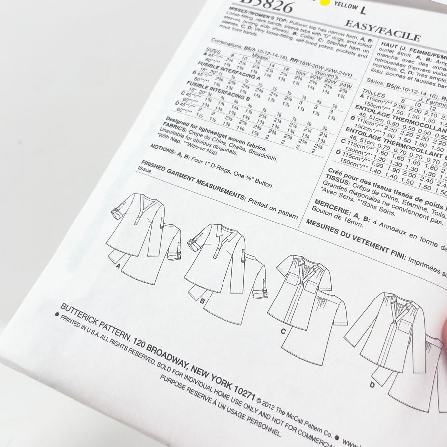 2012 Butterick Sewing Patterns B5826 - Misses Top