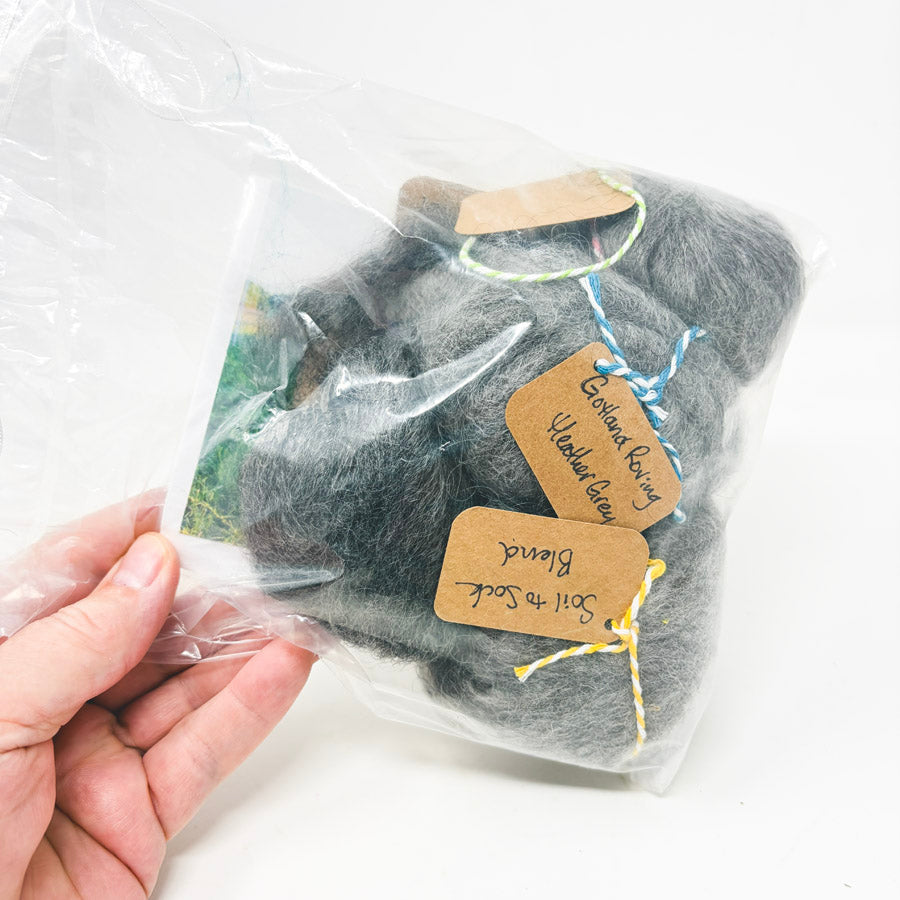 Gray Roving Bundle with Sheep Card
