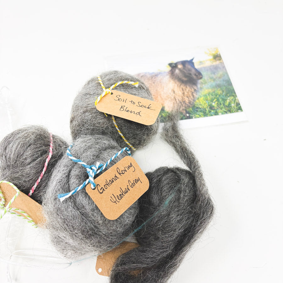 Gray Roving Bundle with Sheep Card