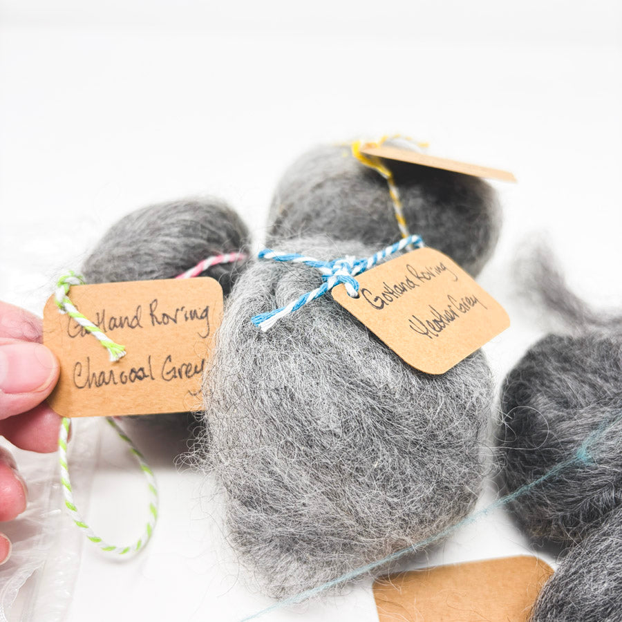 Gray Roving Bundle with Sheep Card