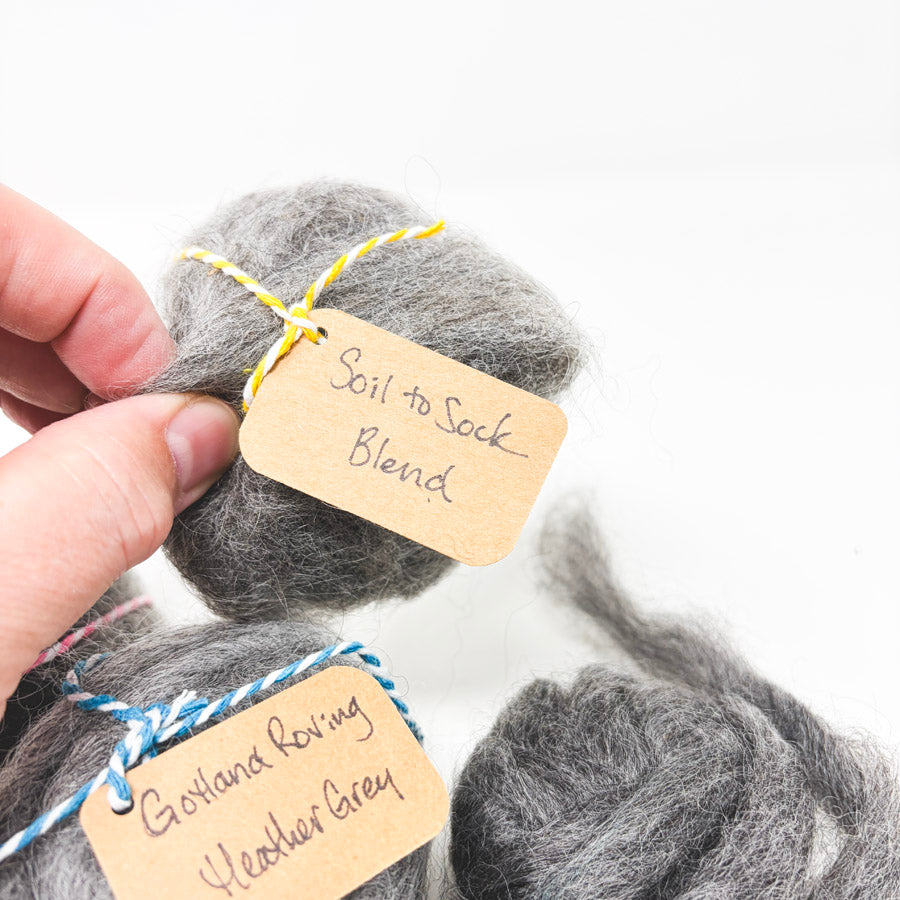 Gray Roving Bundle with Sheep Card