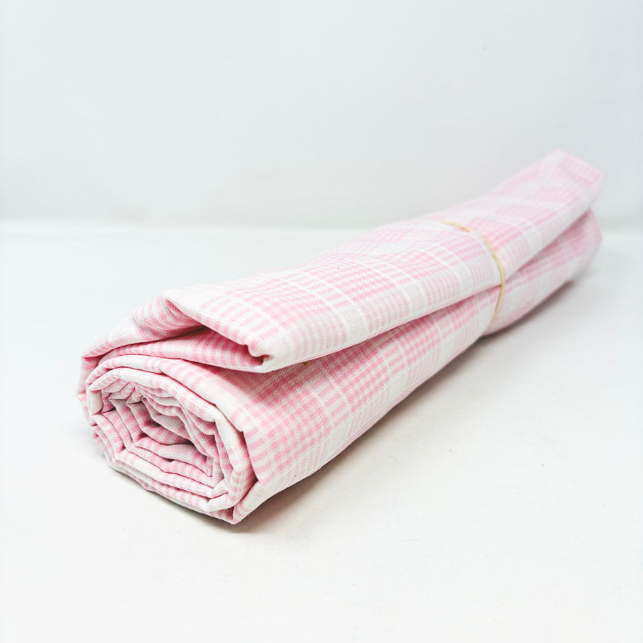 Appx 3 Yds Pink Gingham Cotton Fabric