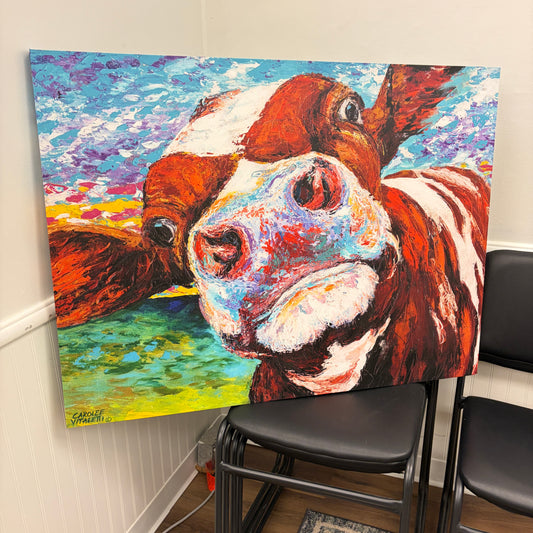 40" x 30" Curious Cow – Canvas Wall Art Print by Carolee Vitaletti