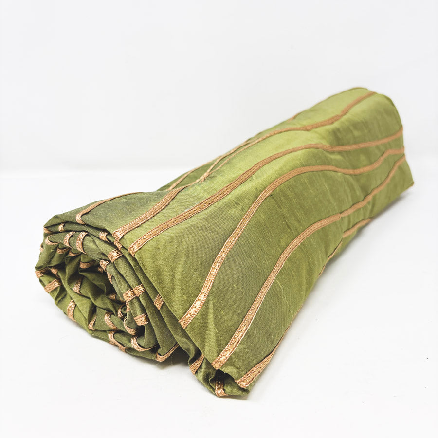 Appx 3 Yds Olive Taffeta Embroidered Fabric