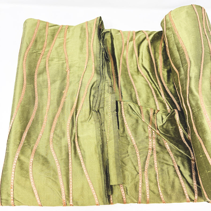 Appx 3 Yds Olive Taffeta Embroidered Fabric