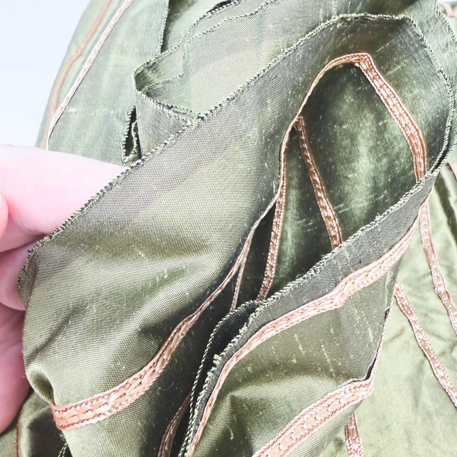 Appx 3 Yds Olive Taffeta Embroidered Fabric