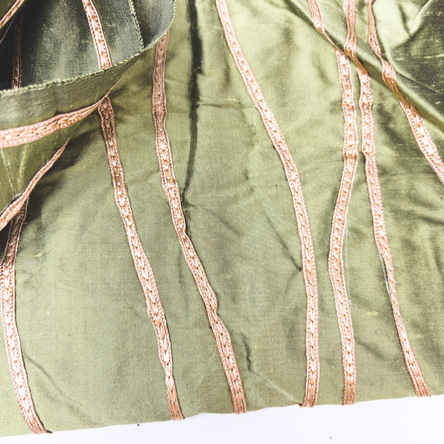 Appx 3 Yds Olive Taffeta Embroidered Fabric