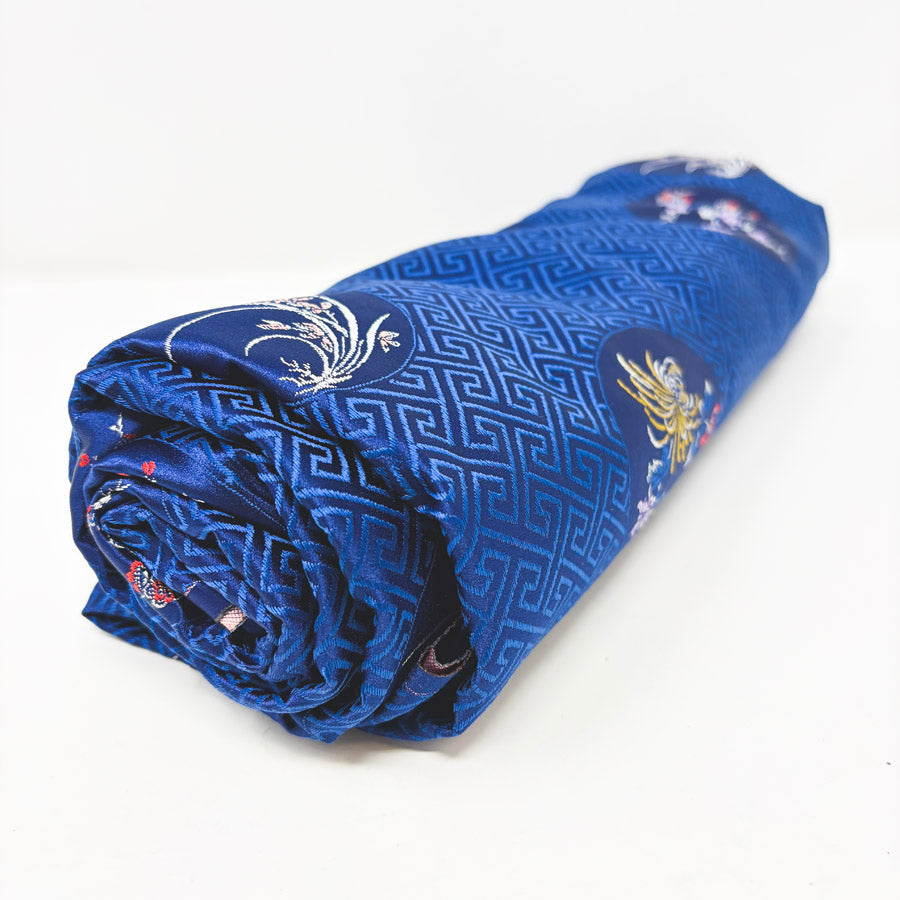 Appx 3 Yds Blue Floral Brocade Fabric
